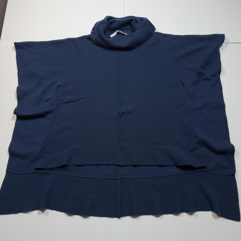 Diane von Furstenberg Cowl Neck Poncho Ribbed Hem Sweater Womens One Size Navy